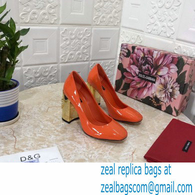 Dolce & Gabbana Heel 10.5cm Patent Leather Pumps Orange with DG Karol Heel 2021 - Click Image to Close